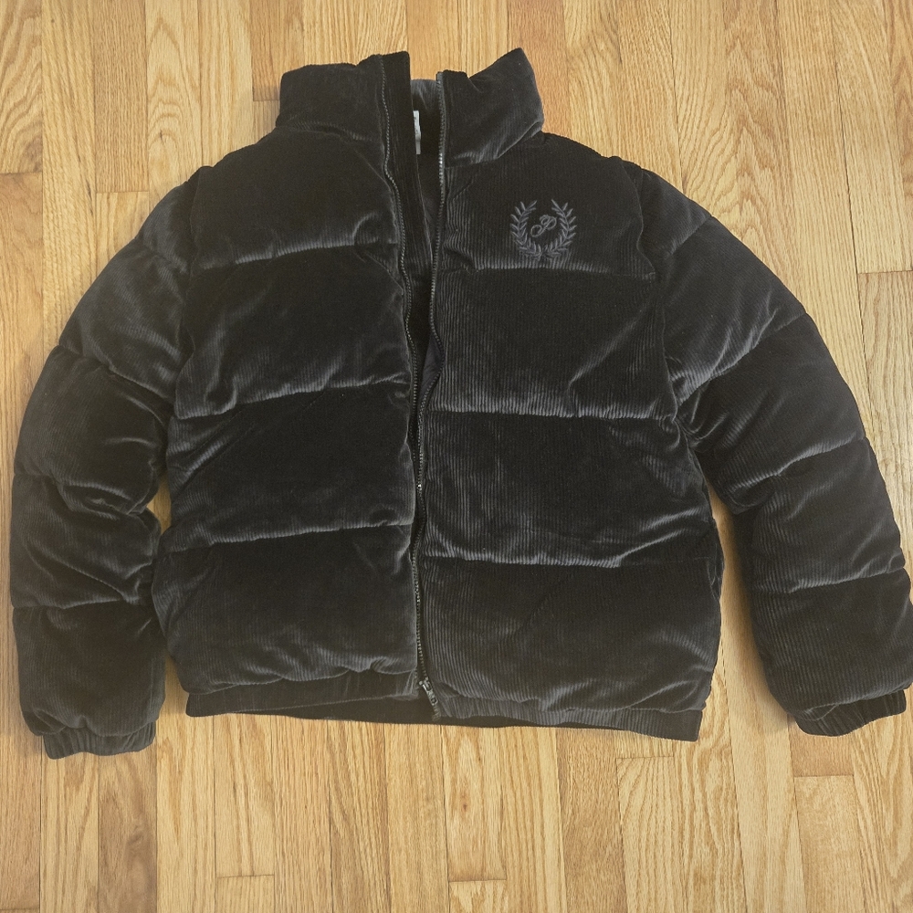 PINK Victoria's Secret Black Velour Puffer Jacket